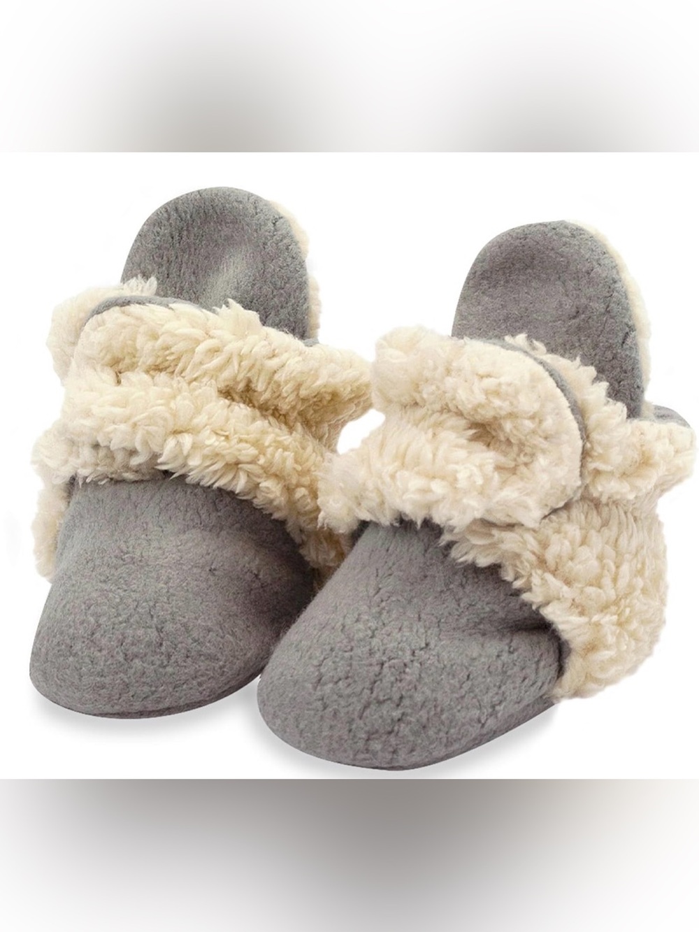 Zutano Baby Cozy Plush Slippers - Gray with Cream Sherpa - 6 months